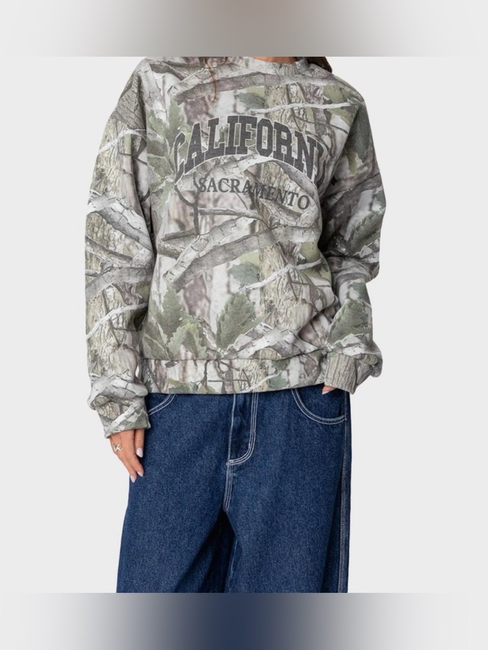 Edikted Camo Crewneck Sweatshirt - Green & Gray